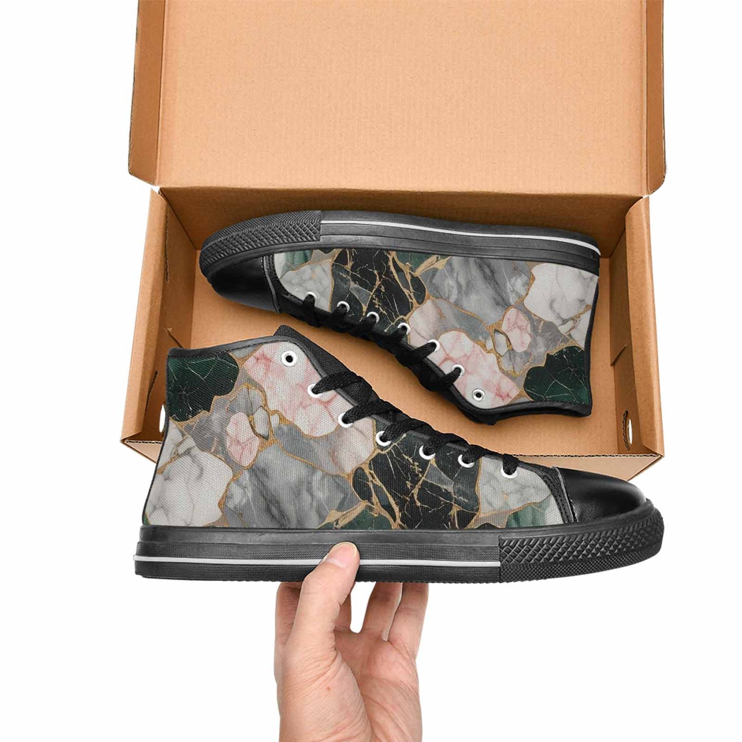 MEN'S Marble Stone Texture High Top Canvas Vibrant Chaos Custom Shoes