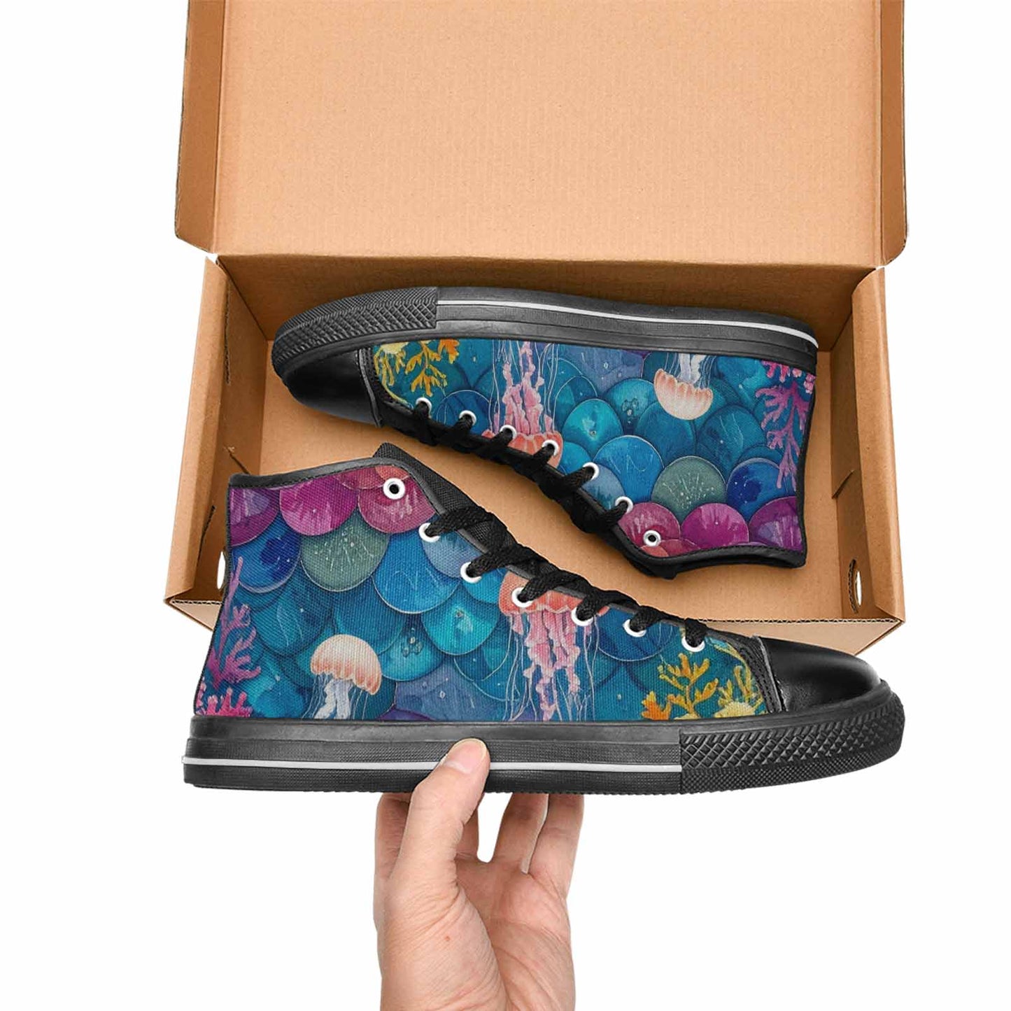 WOMEN'S Fish Scale Coral High Top Canvas Cottagecore Shoes