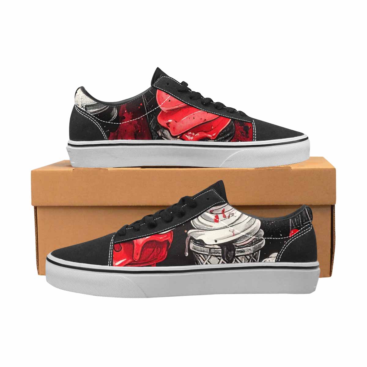 WOMEN'S Ice Cream Black & Red Ink Canvas One Of A Kind Cottagecore Custom Kicks