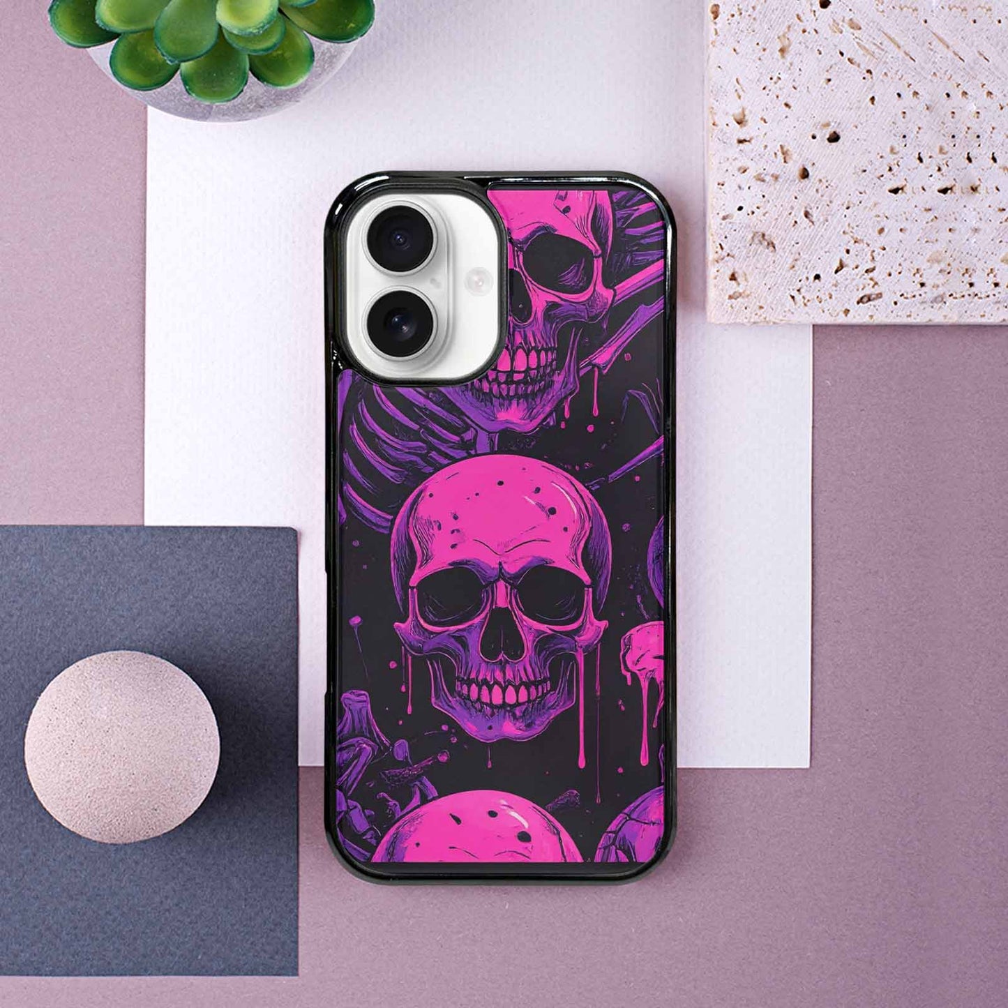 iPhone 16 Case — Pink Purple Skeletons Neon Drip Melting, Custom Designed Case Cover