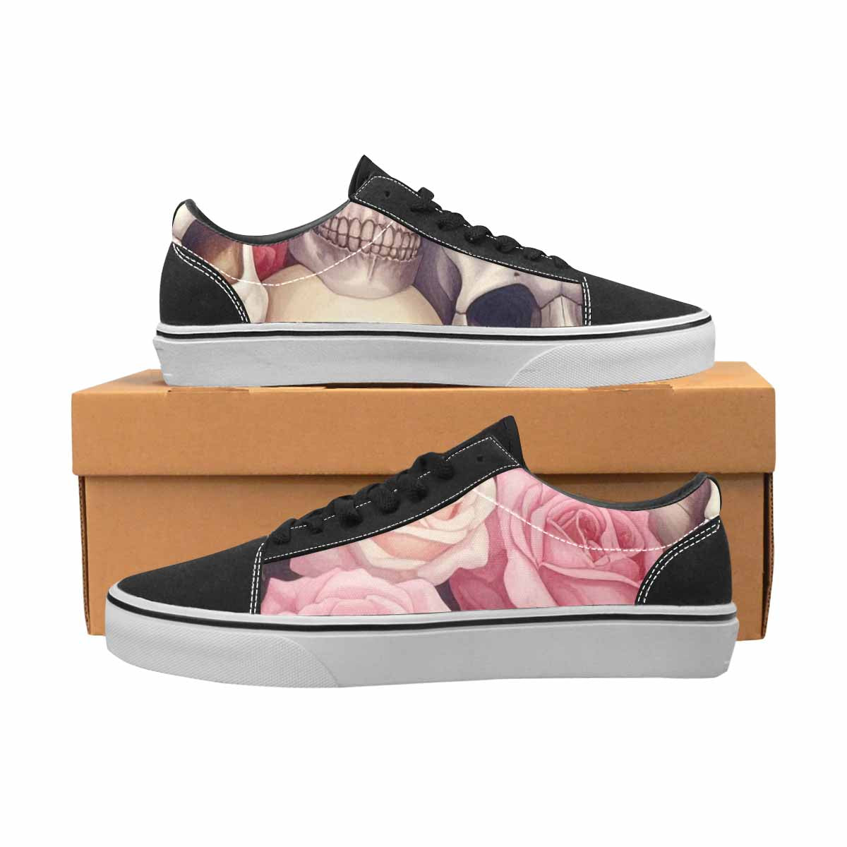WOMEN'S Skulls Roses Soft Airbrush Canvas Lace-Up Dark Academia Sneakers