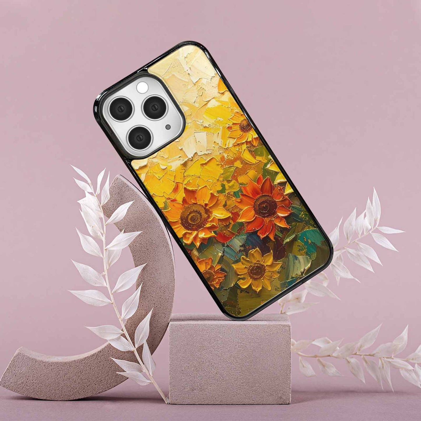 iPhone 15 Pro Max Case — Impressionist Sunflower Brushstroke Pattern Hundreds Of, Custom Print Case Cover