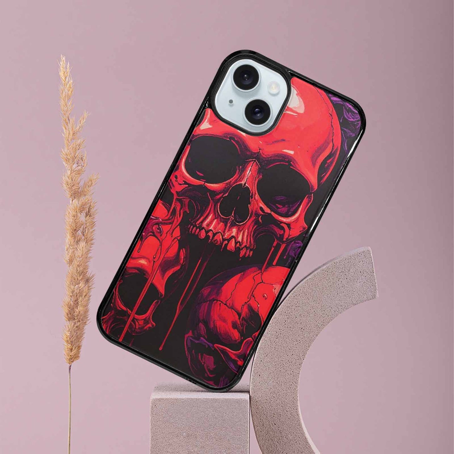 iPhone 15 Plus Case — Red Purple Skeletons Neon Drip Melting, Original Design Phone Case