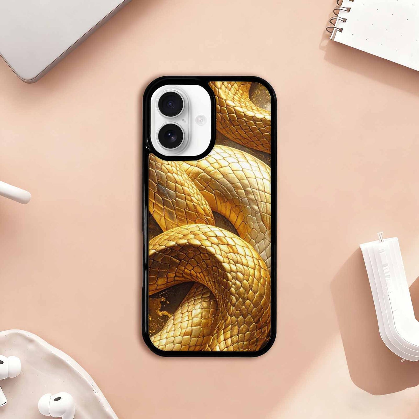 iPhone 17 Case — Glossy Golden Snake Original Art, Unique Phone Case Design
