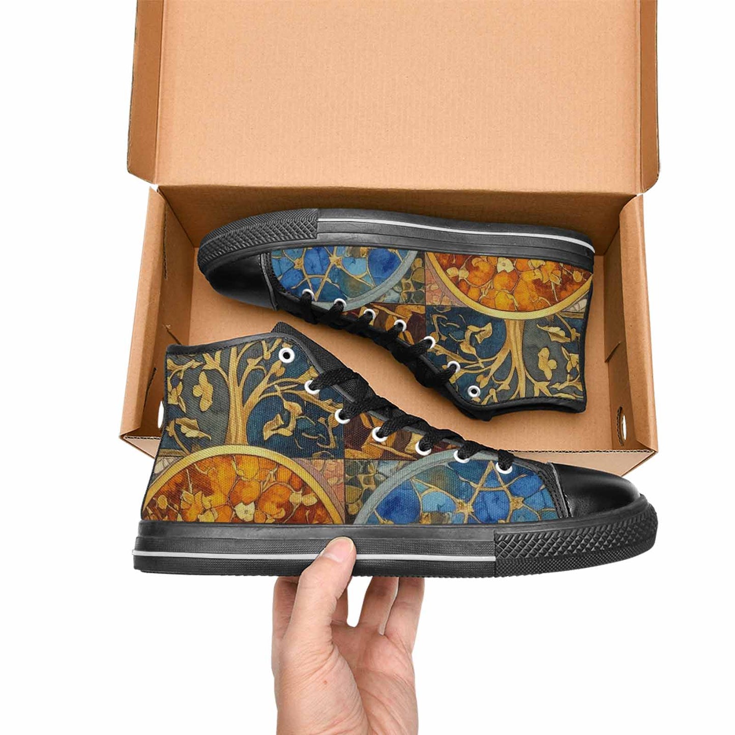 MEN'S Klimt-Style Gold Leaf High Top Canvas Aesthetic Custom Sneakers