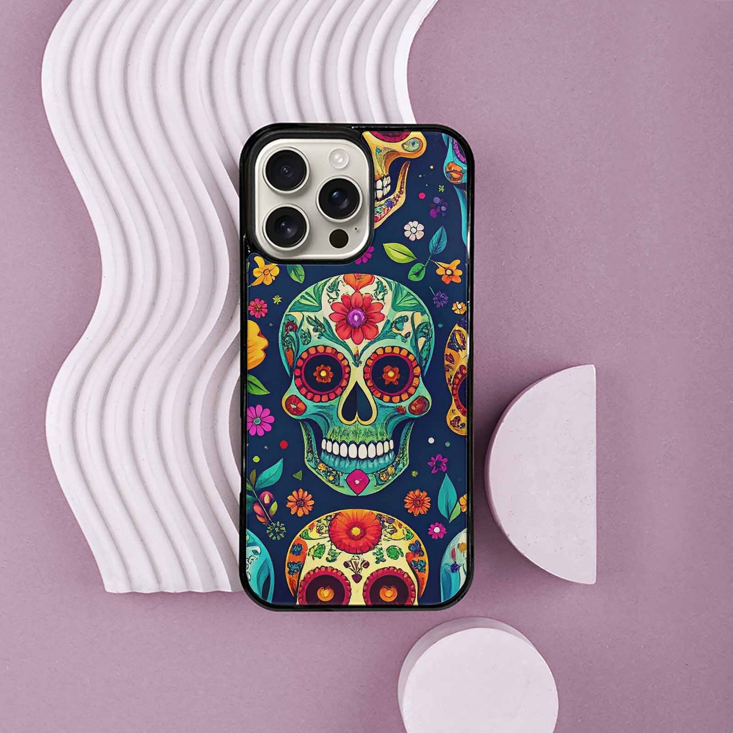 iPhone 16 Pro Max Case — Rainbow Sugar Skull Weave, Original Design Phone Case
