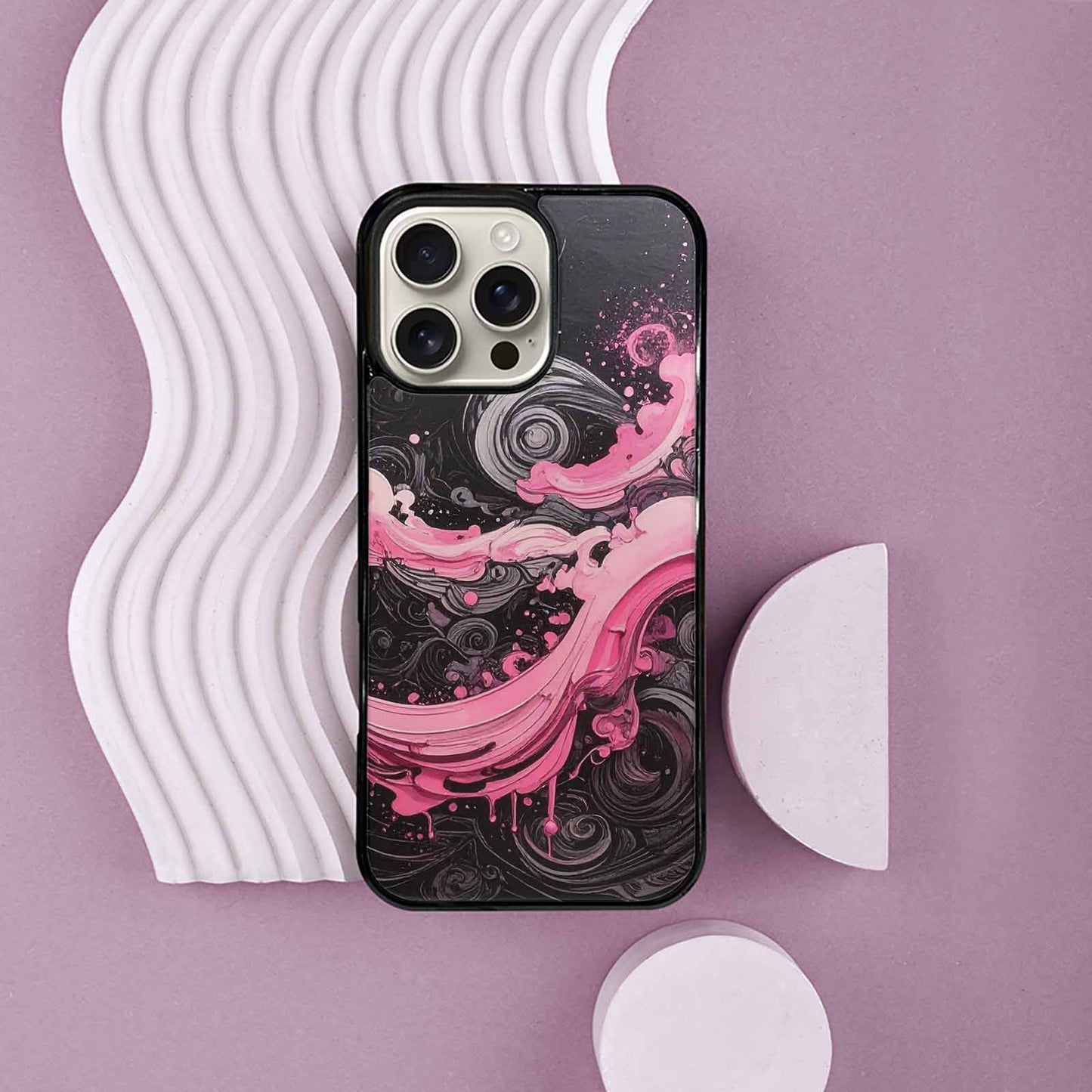 iPhone 16 Pro Max Case — Van Gogh Swirl Black Pink Ink, Custom Designed Case Cover