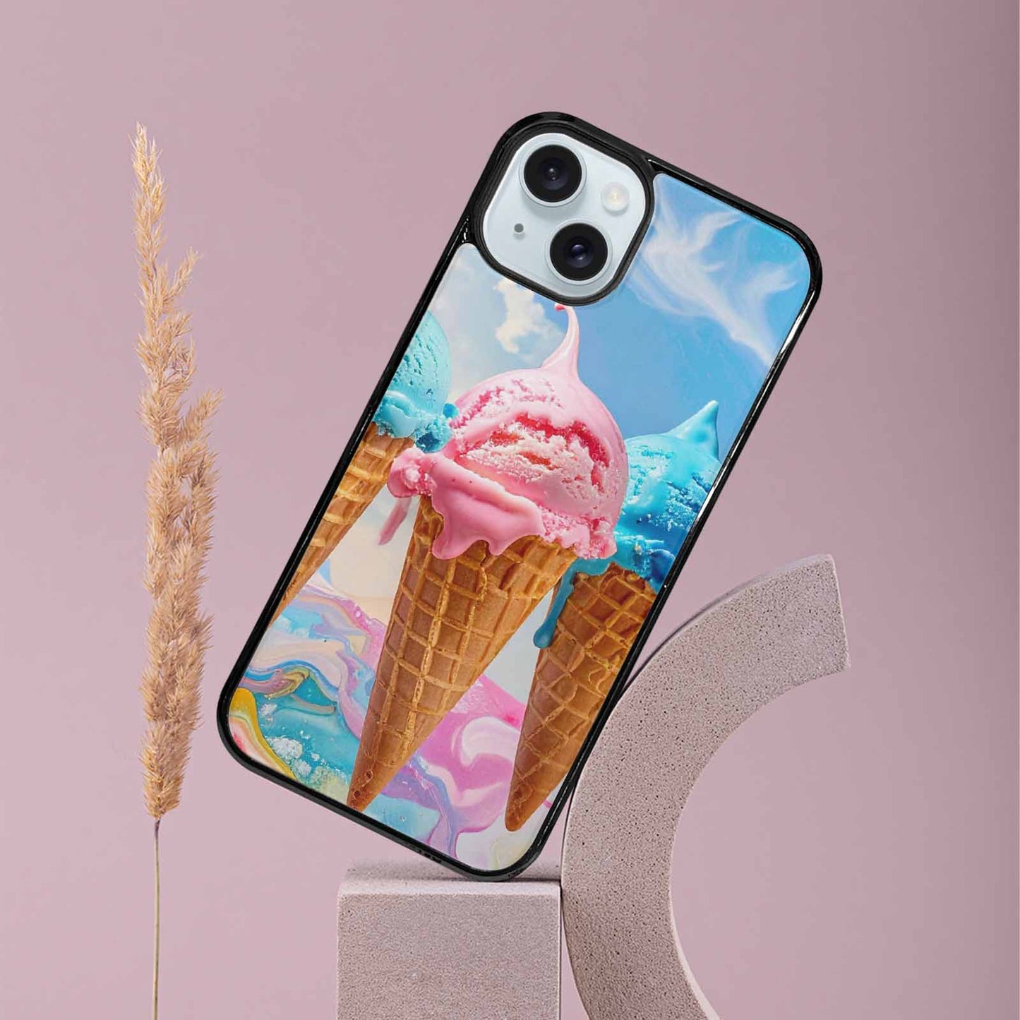 iPhone 15 Plus Case — Collage Of Overlapping Waffle Cone Icecream, Unique Phone Case Design
