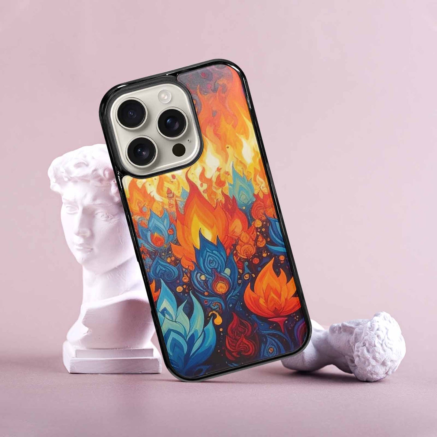 iPhone 16 Pro Case — Flame Burst Full Color Vibrant Flame, Custom Print Case Cover