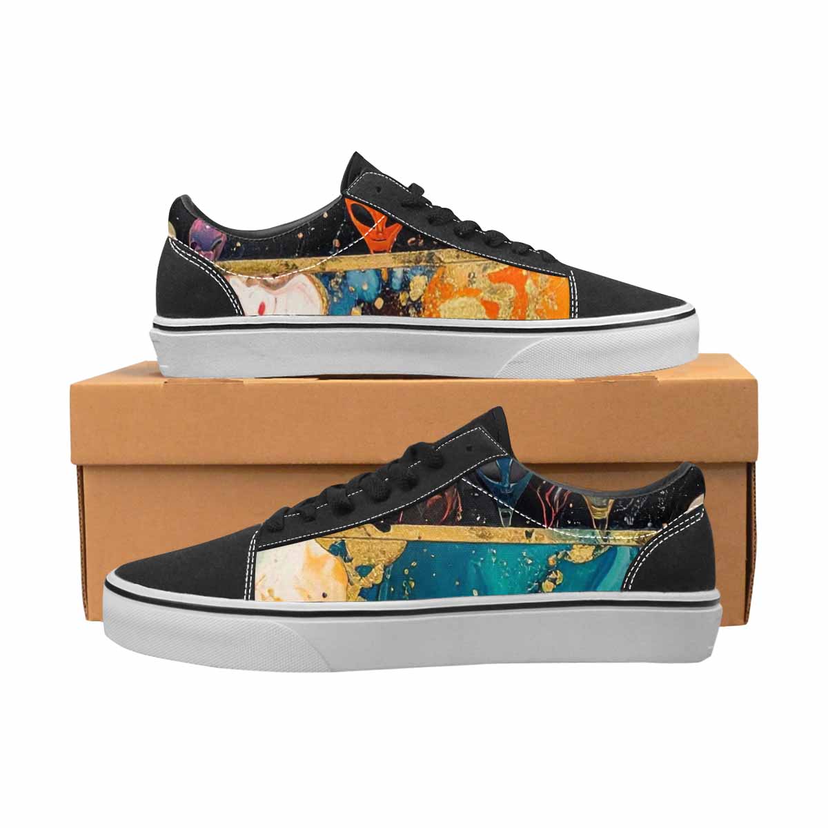 WOMEN'S Aliens Marble Aliens Lace-Up Canvas Vibrant Chaos Custom Sneakers