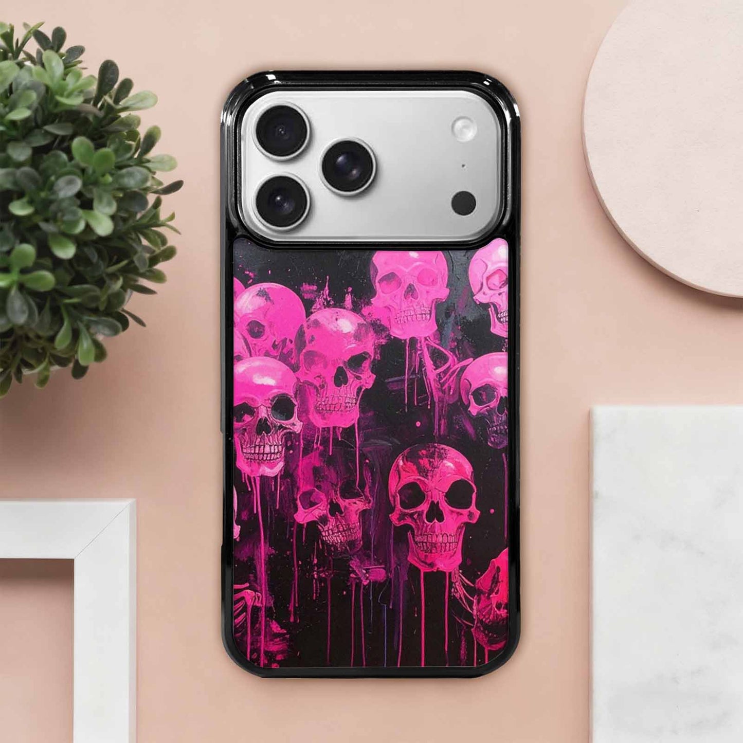 iPhone 17 Pro Max Case — Skeletons Neon Pink Glowskelet Original Art, Custom Art Phone Cover