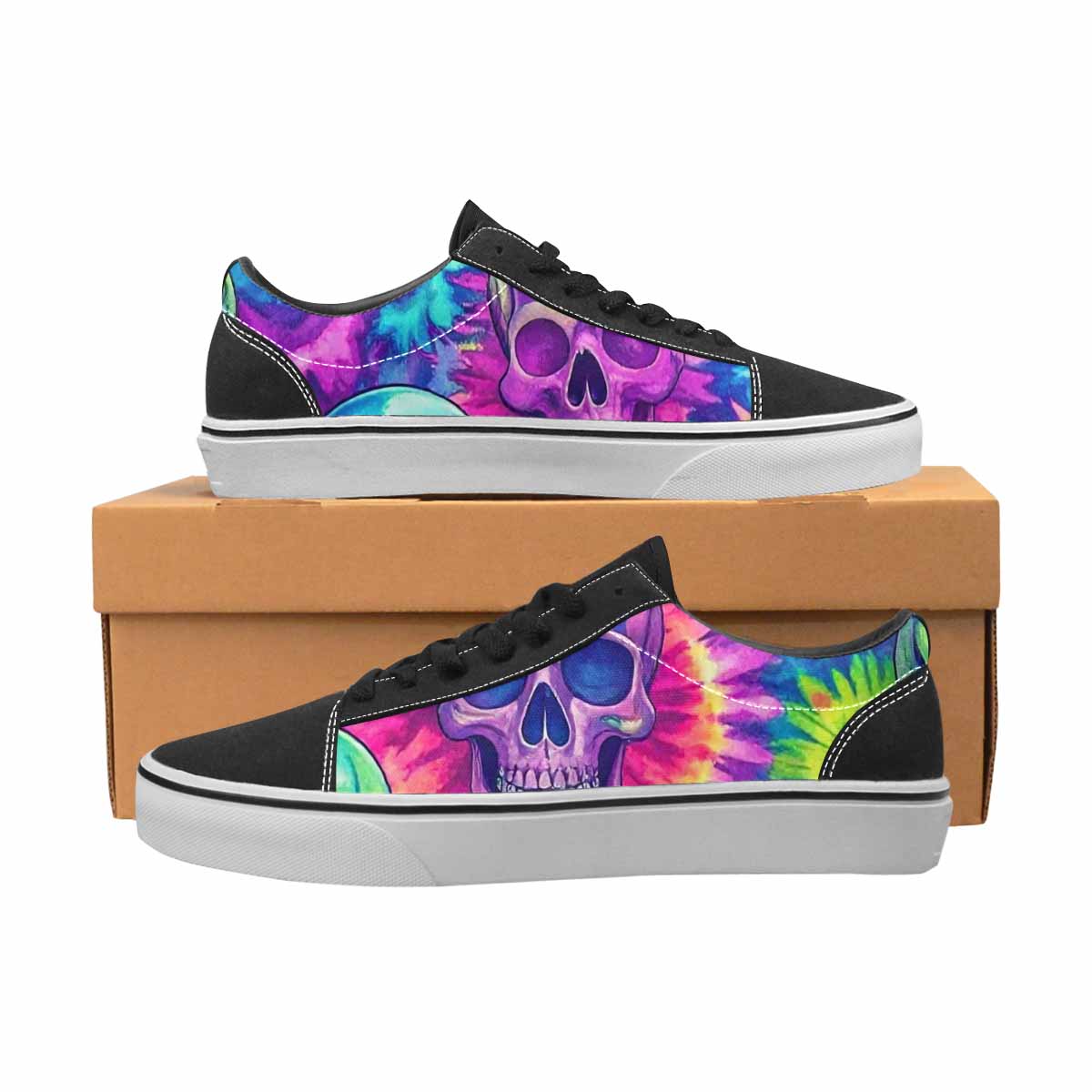 WOMEN'S Tie Dye Skulls Print Canvas Lace-Up Neon Fantasy Sneakers