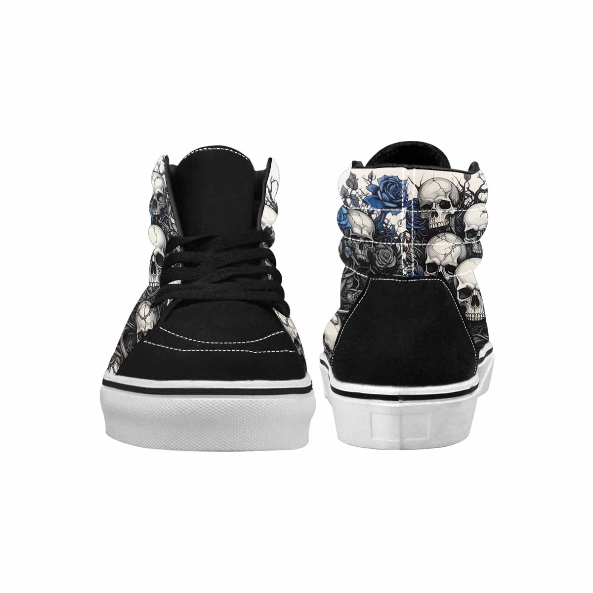 WOMEN'S Skulls Black & Blue Ink High Top Canvas Wearable Art Cottagecore Custom Print Sneakers