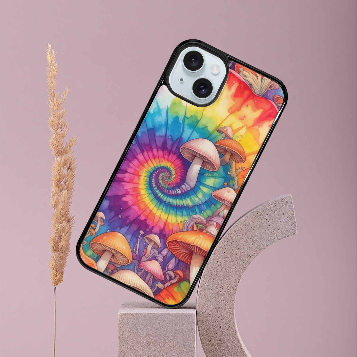 iPhone 15 Plus Case — Mushrooms Tie Dyemushrooms Pat 3w3, Custom Print Case Cover
