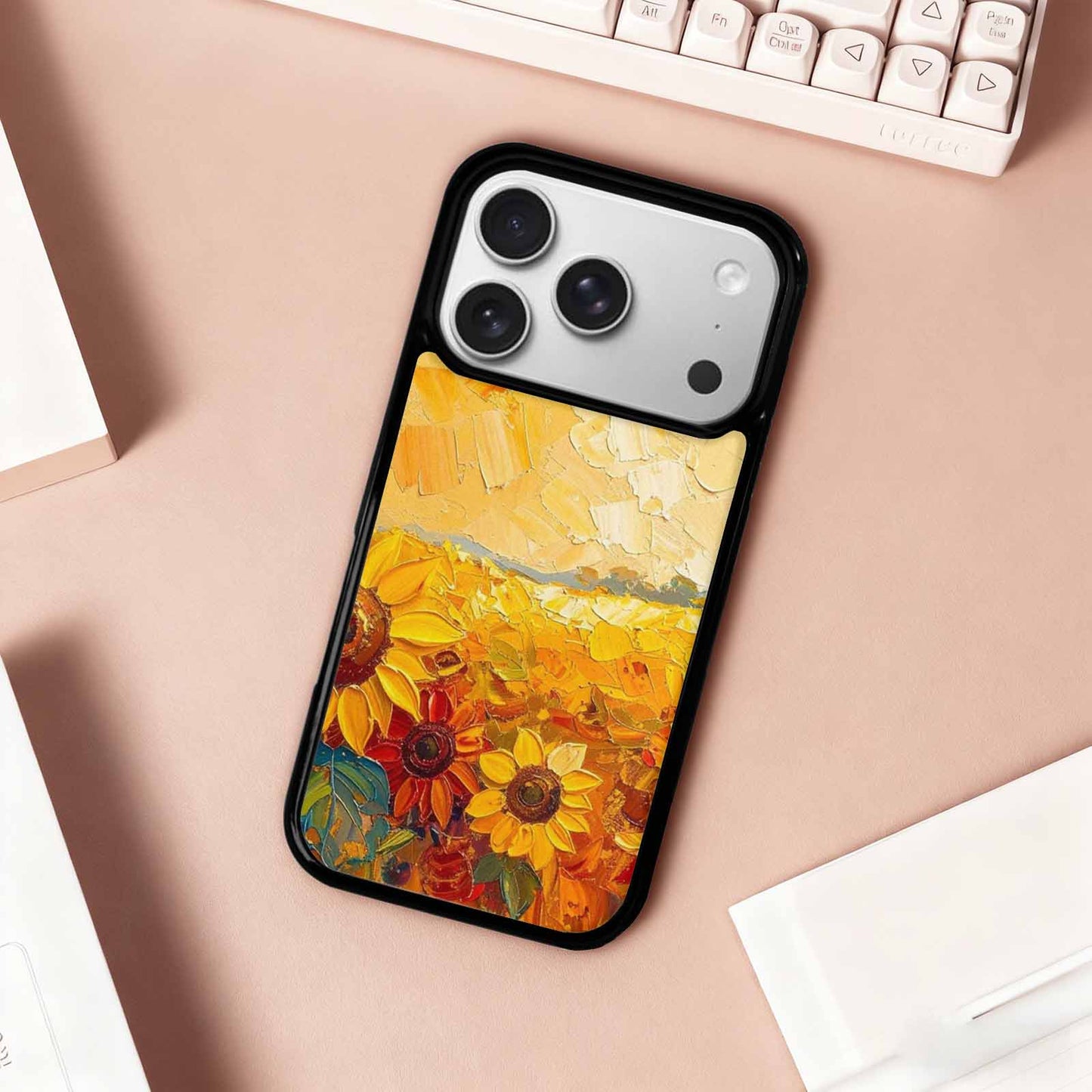 iPhone 17 Pro Case — Impressionist Sunflower Brushstroke Pattern Hundreds Floral, Custom Phone Case