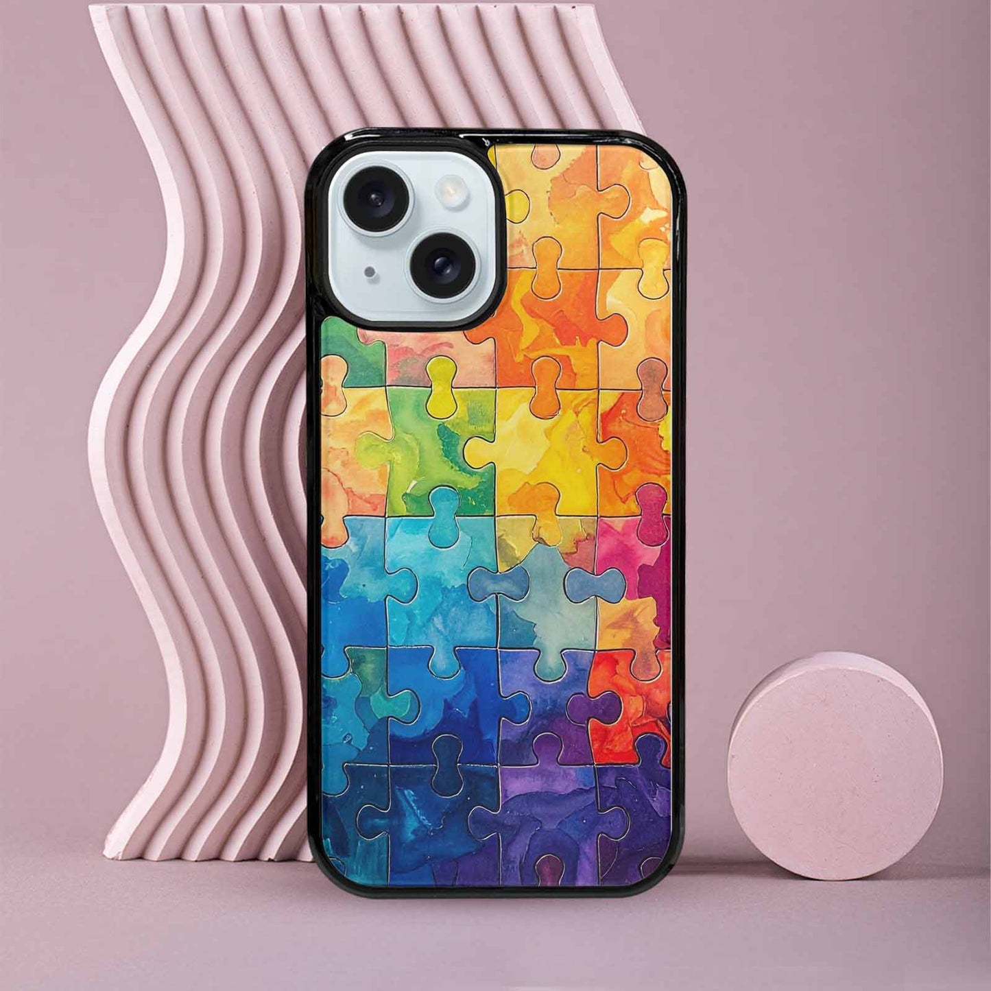 iPhone 15 Case — Autism Puzzle Pieces Puzzle Piece Pattern, Custom Print Case Cover