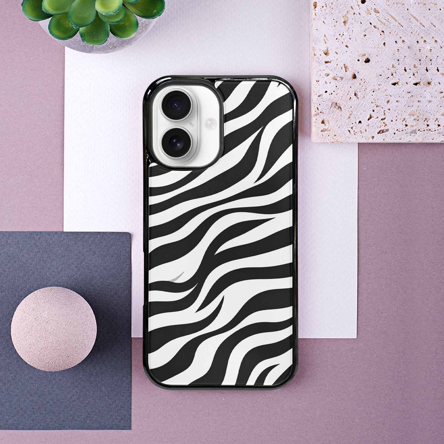 iPhone 16 Case — Zebra Print Black White, Customized Protective Case