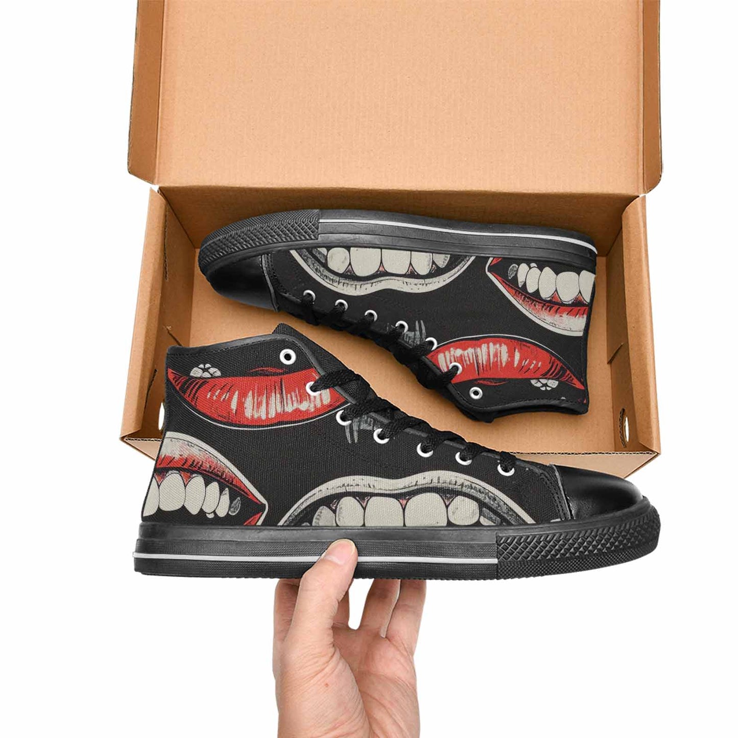 WOMEN'S Googly Cartoon Mouths High Top Canvas Dreamcore Custom Shoes