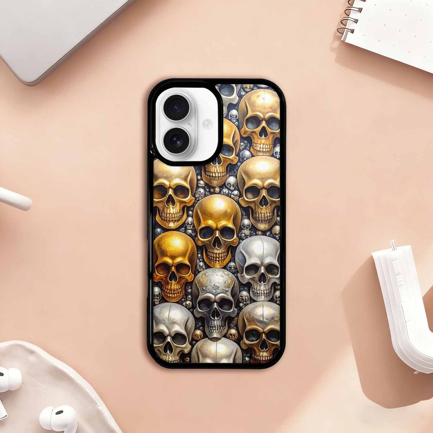 iPhone 17 Case — Skulls Metallic Chrome Small Gothic Skulls, Original Design Phone Case