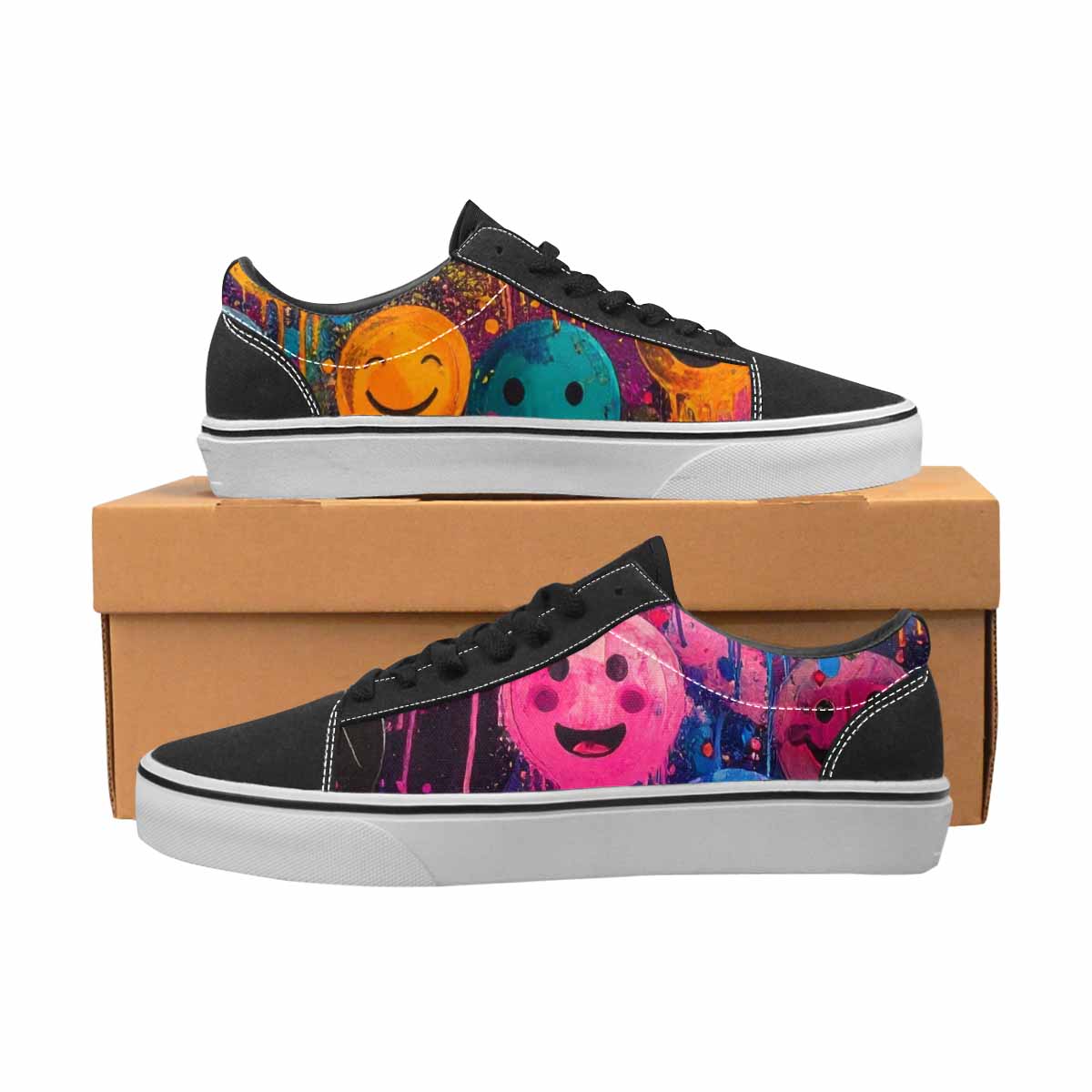 WOMEN'S Smiley Faces Glow Lace-Up Canvas Aesthetic Custom Shoes
