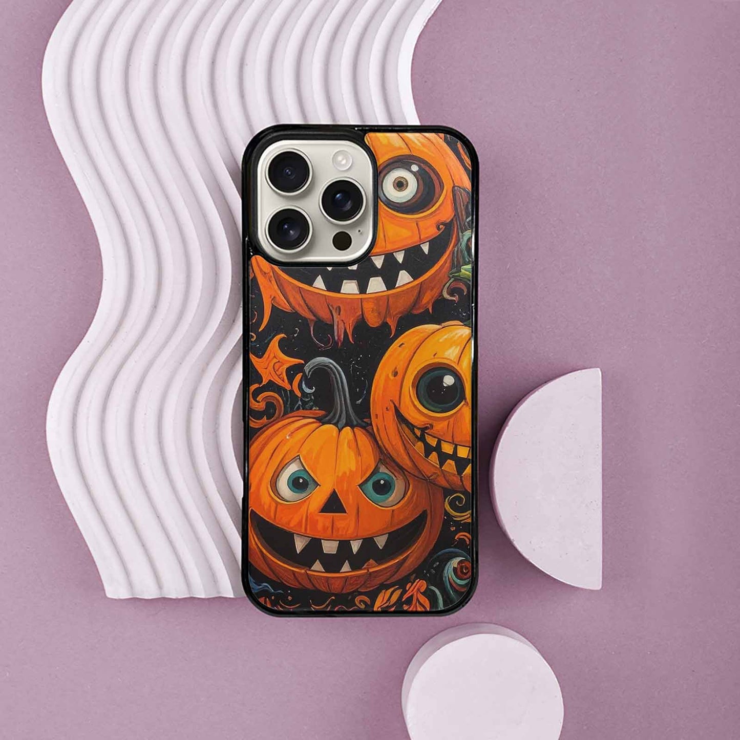 iPhone 16 Pro Max Case — Cartoon Pumpkin Monster, Custom Art Phone Cover