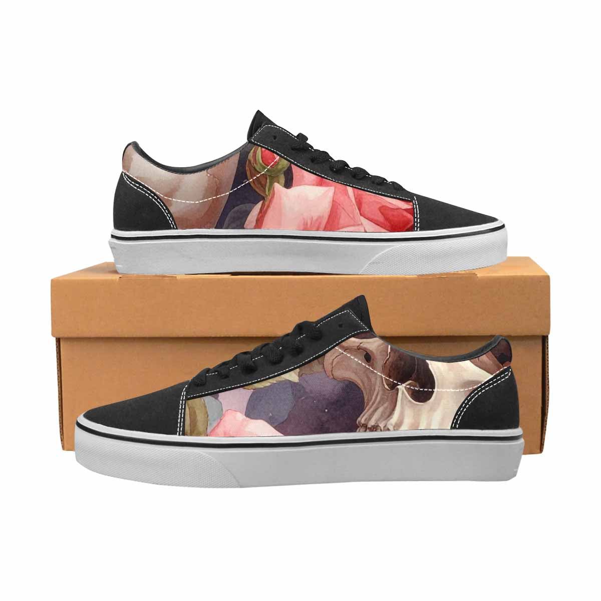 WOMEN'S Skulls Roses Soft Airbrush Canvas Lace-Up Neon Fantasy Sneakers