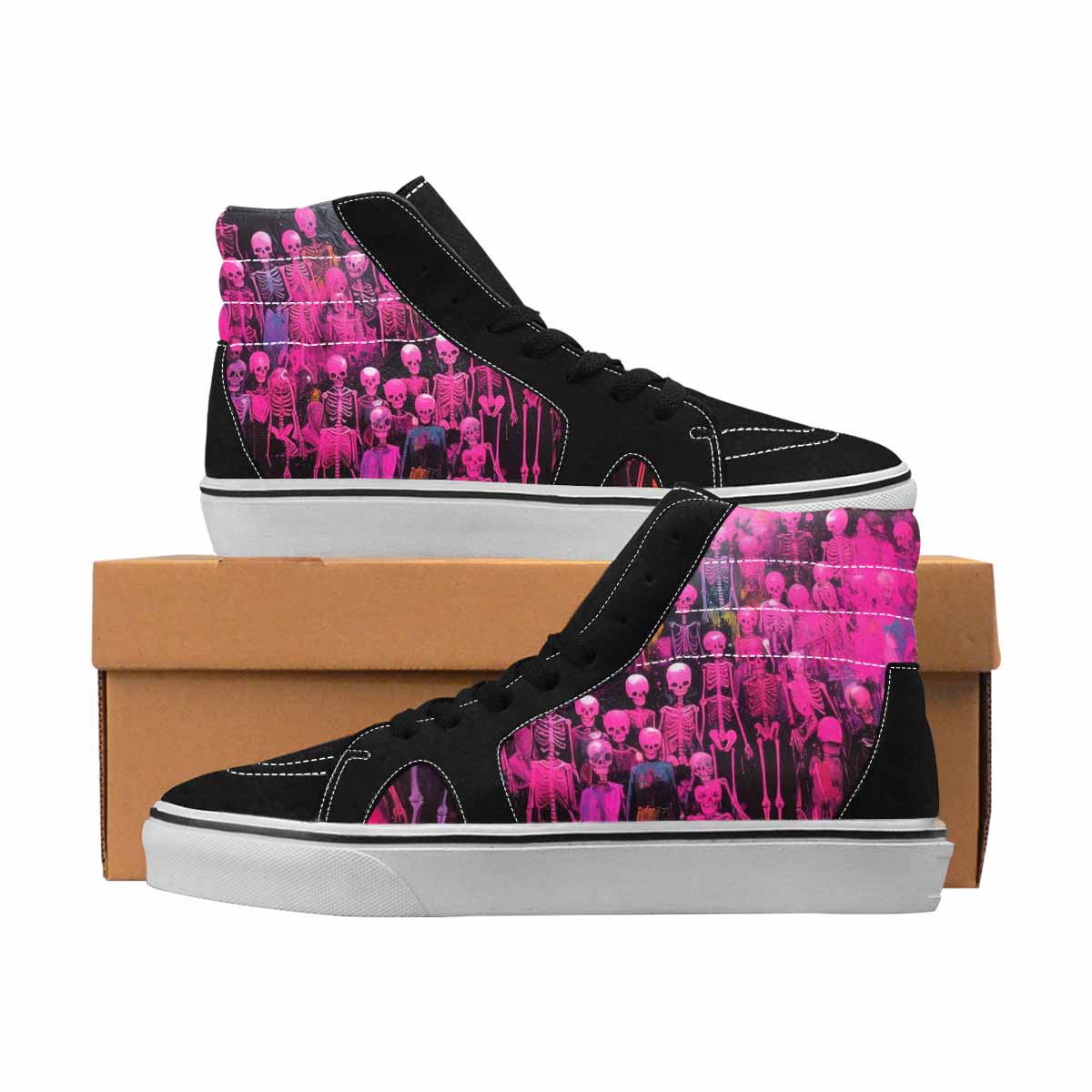Neon Pink Skeletons Print Shoes 2 | Men's | Freaky Shoes®