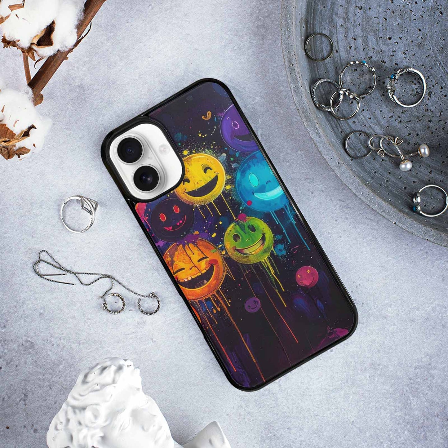 iPhone 16 Plus Case — Smiley Faces Glow Smiley Faces Pattern, Original Design Phone Case