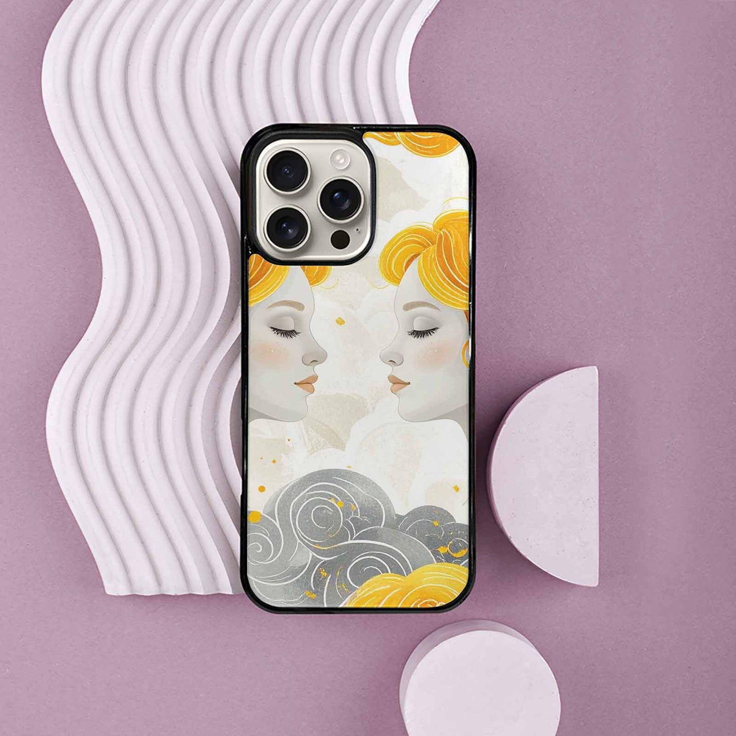 iPhone 16 Pro Max Case — Gemini Twins Zodiac Pattern Seamless Repeat, Custom Designed Case Cover