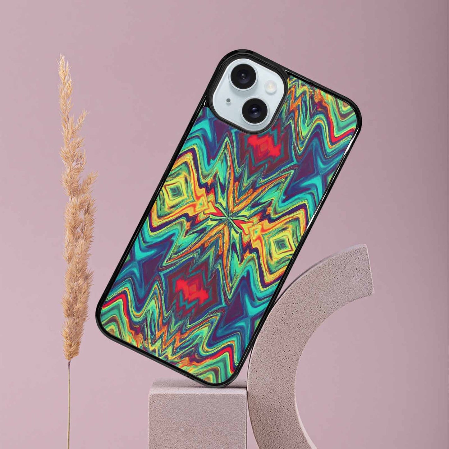 iPhone 15 Plus Case — Holographic Tribal Blaze, Custom Phone Case