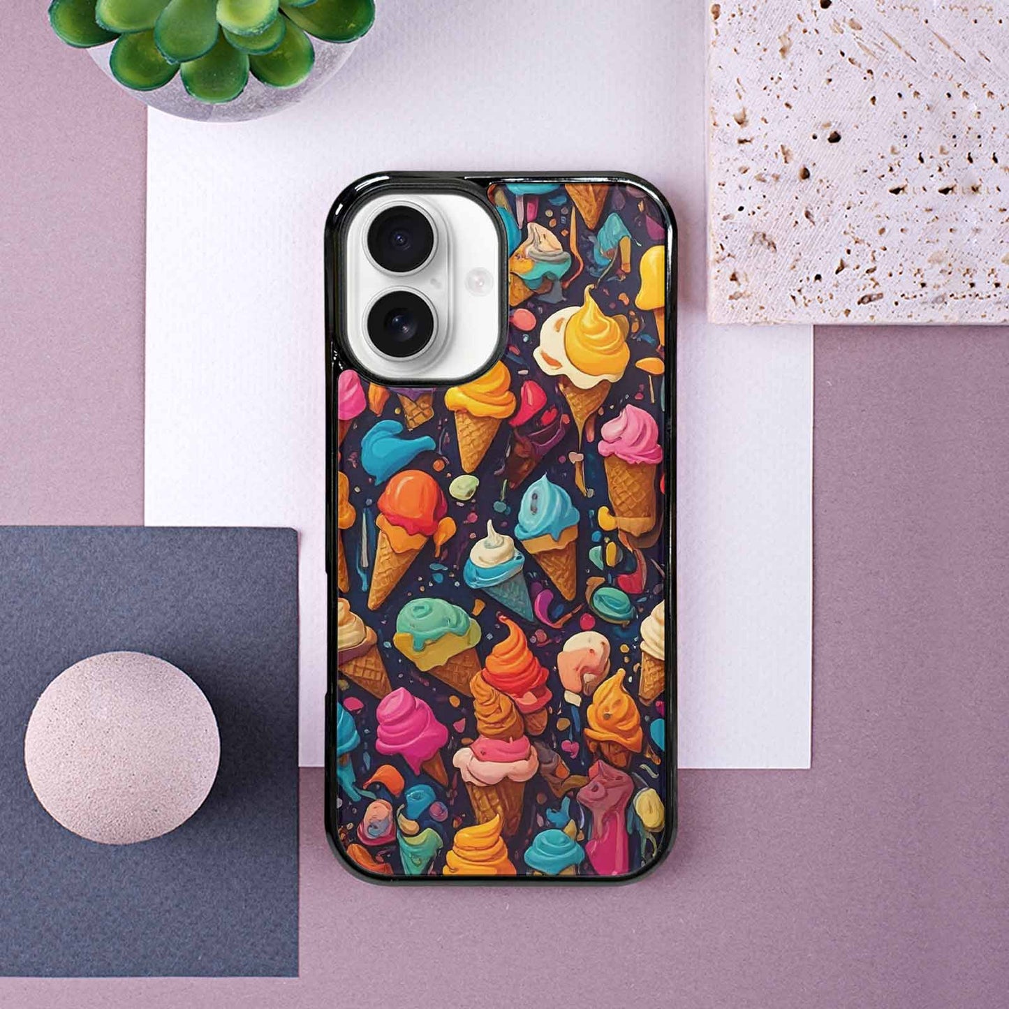iPhone 16 Case — Ice Cream Motif Ice Cream Motifs, Custom Print Case Cover
