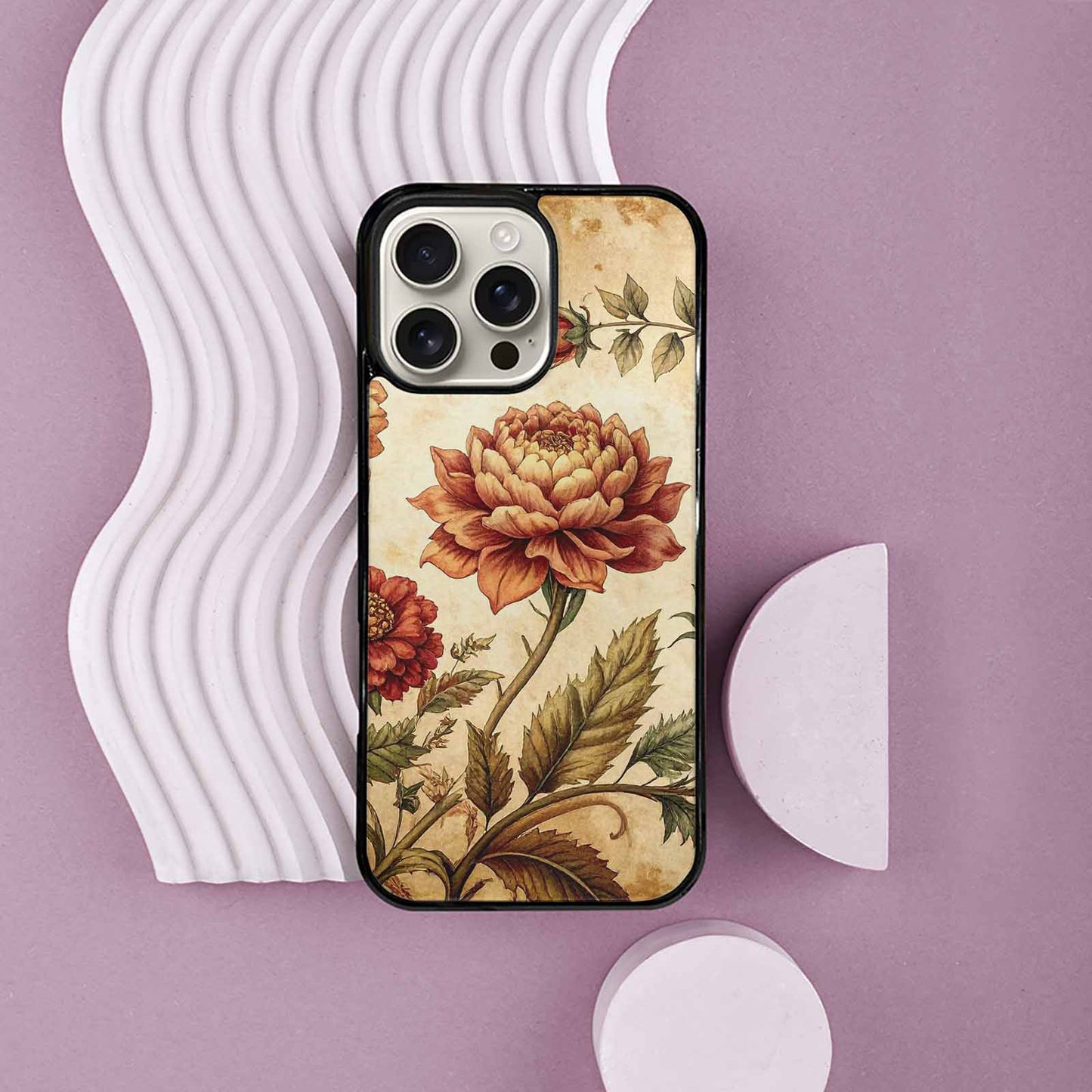 iPhone 16 Pro Max Case — Vintage Botanical Art Pattern, Custom Art Phone Cover
