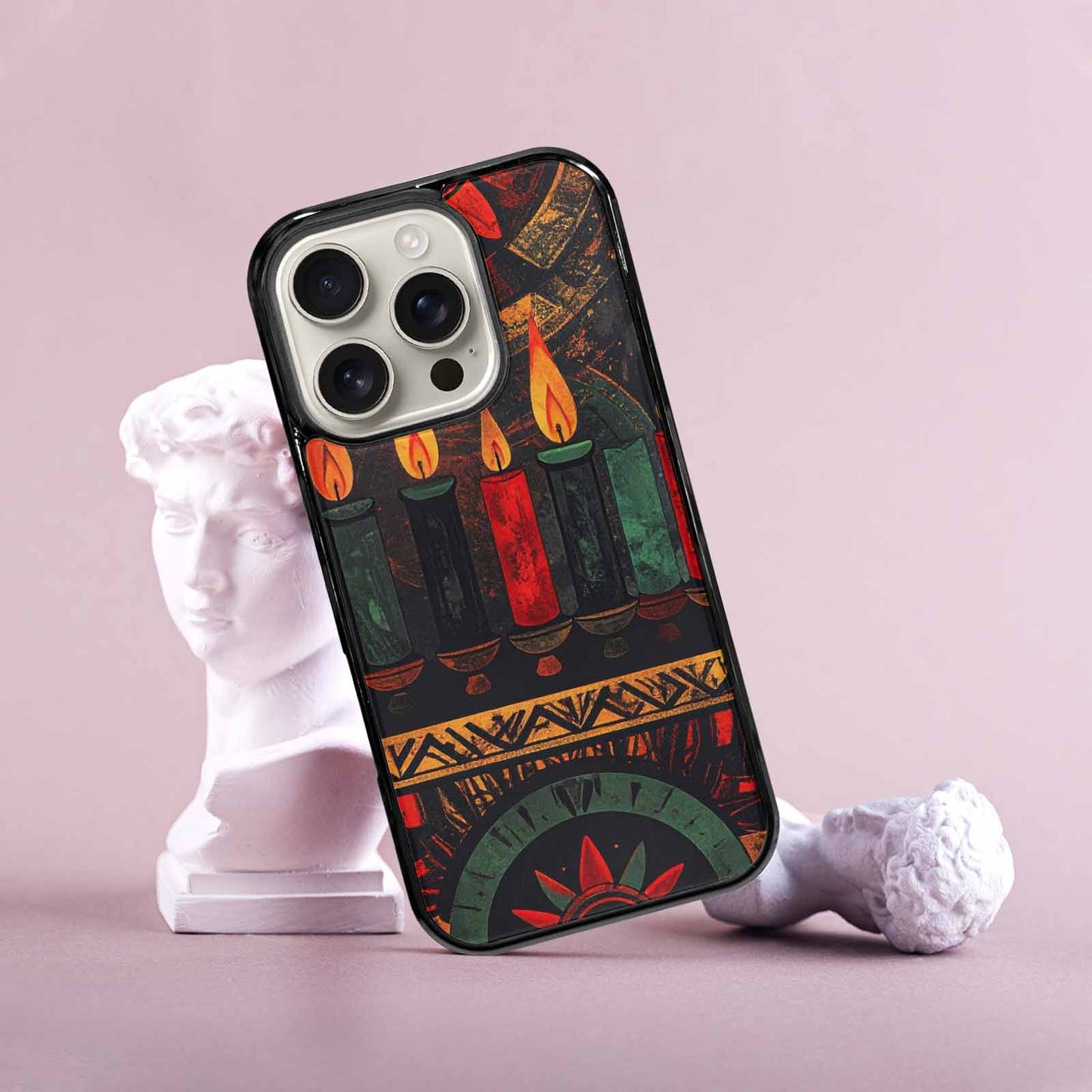 iPhone 16 Pro Case — Kwanzaa Kinara Pattern Seamless Repeat African, Personalized Phone Case