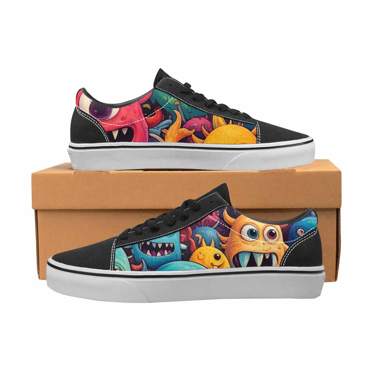 WOMEN'S Monsters (general) Cartoon Monst Lace-Up Canvas Kaleidoscope Custom Sneakers