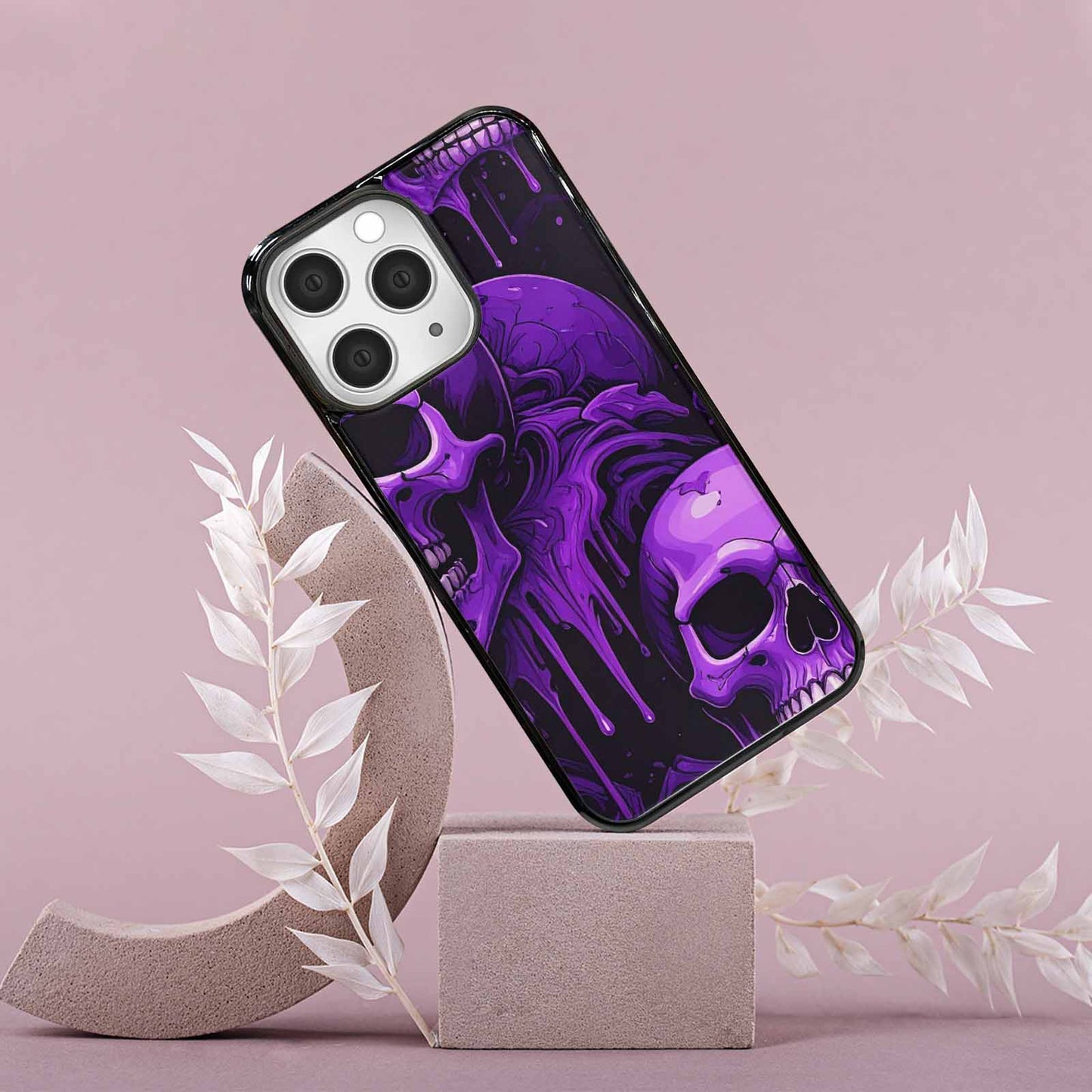 iPhone 15 Pro Max Case — Monochrome Purple Skeletons Neon Drip Melting, Custom Phone Case