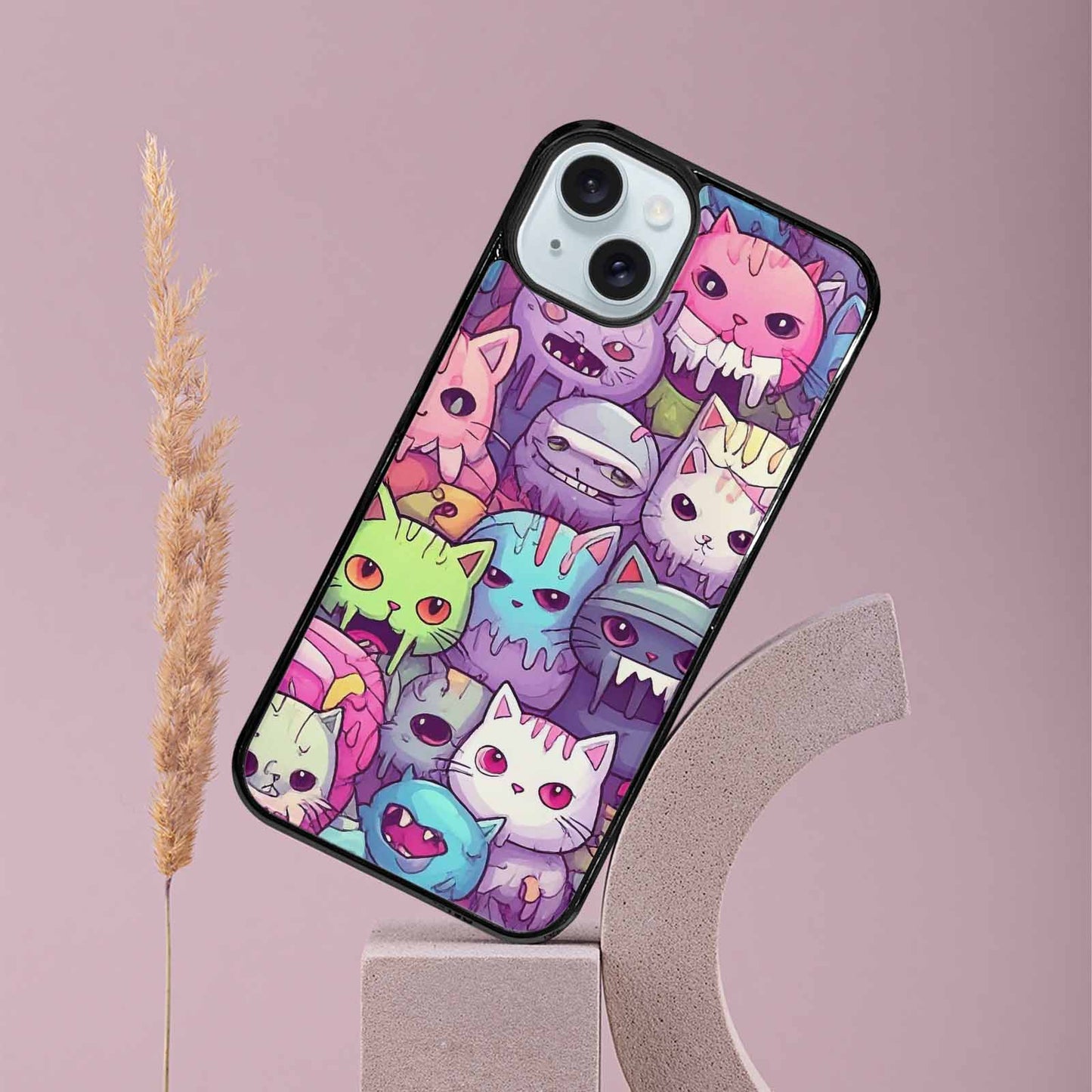 iPhone 15 Plus Case — Pastel Gore Cat Character Pattern Hundreds, Custom Print Case Cover