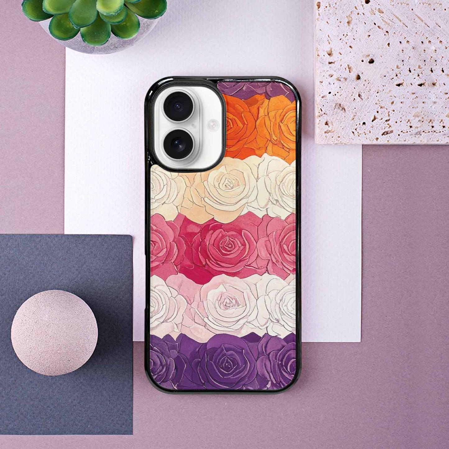 iPhone 16 Case — Lesbian Flag Color Theme Small Rainbow, Custom Designed Case Cover