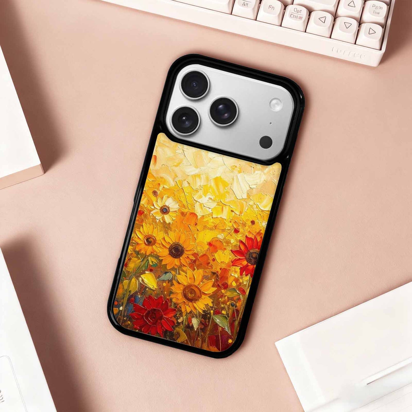 iPhone 17 Pro Case — Impressionist Sunflower Brushstroke Pattern Hundreds Floral, Custom Designed Case Cover