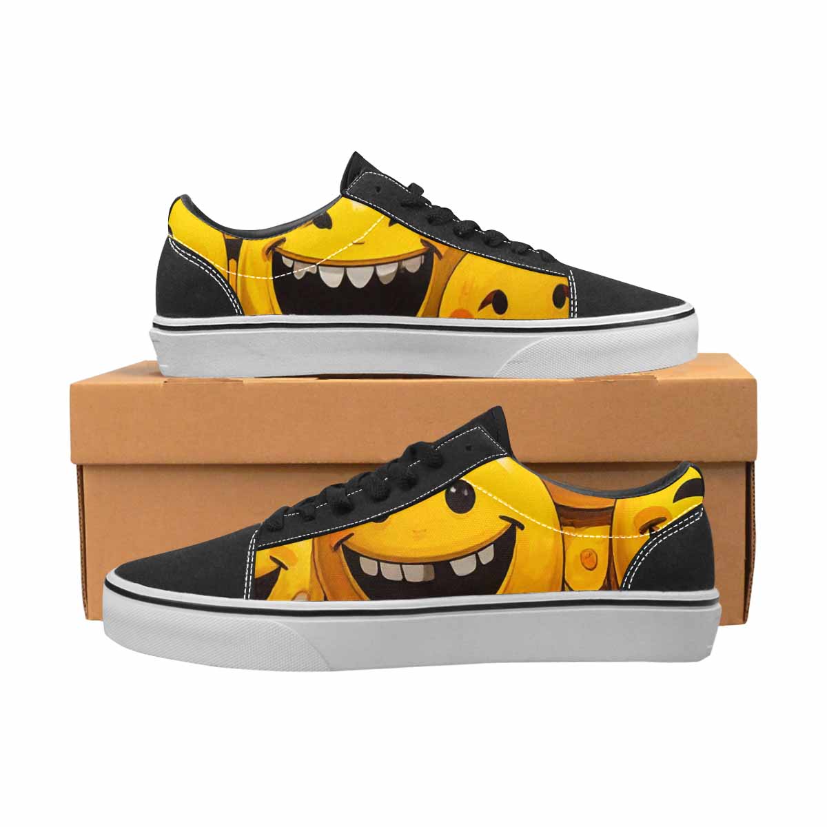 WOMEN'S Melting Moon Smiley Lace-Up Canvas Surreal Custom Shoes