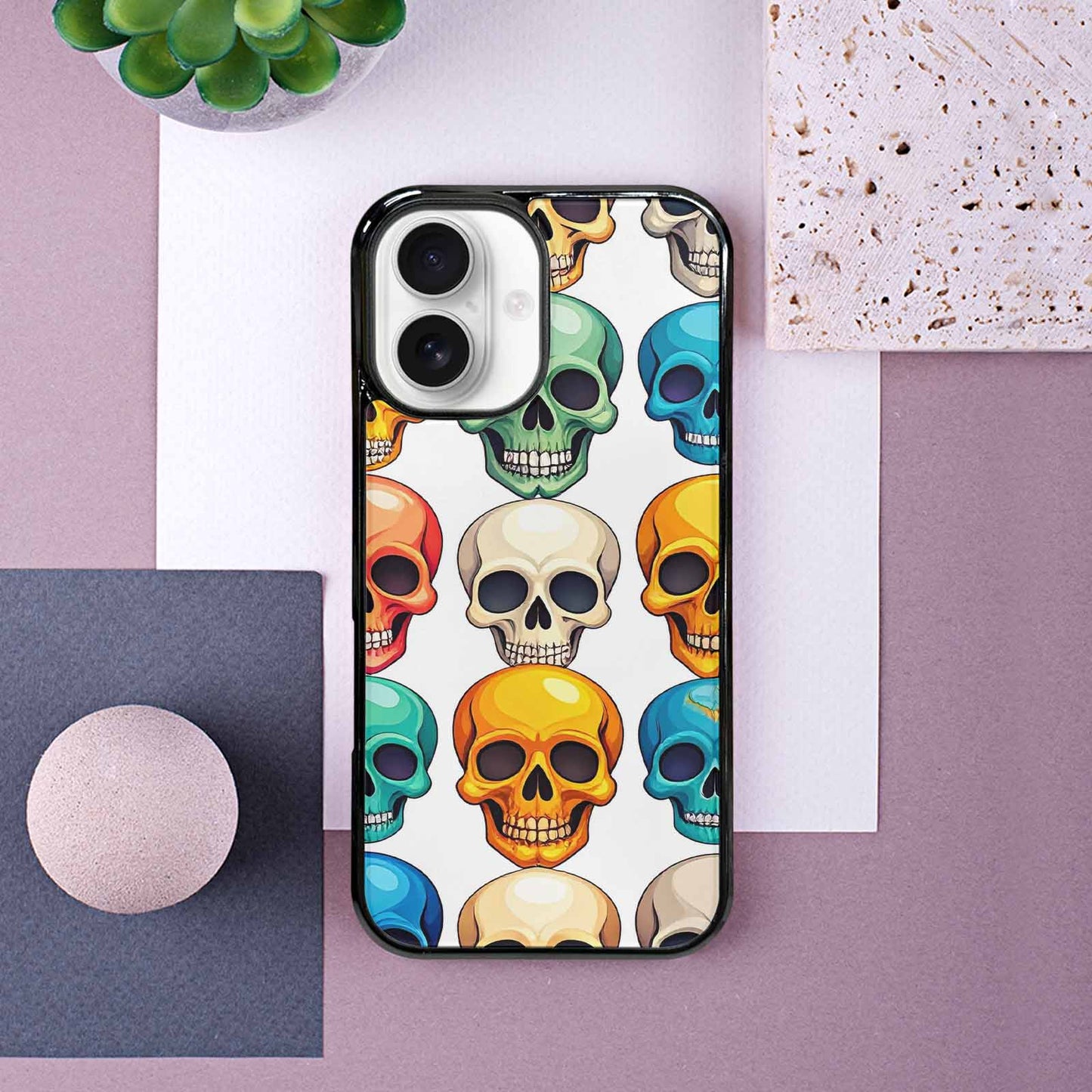 iPhone 16 Case — Vibrant Skull Seamless, Personalized Phone Case