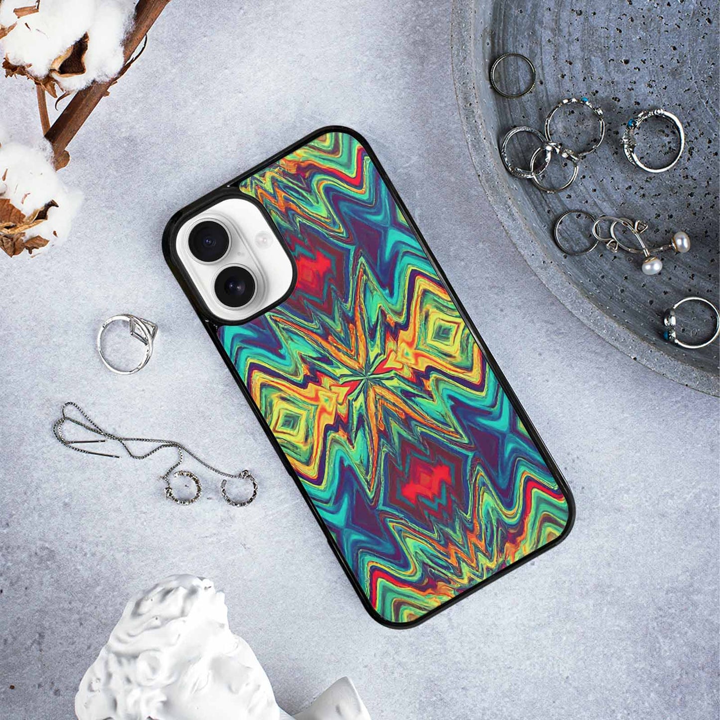 iPhone 16 Plus Case — Holographic Tribal Blaze, Custom Phone Case