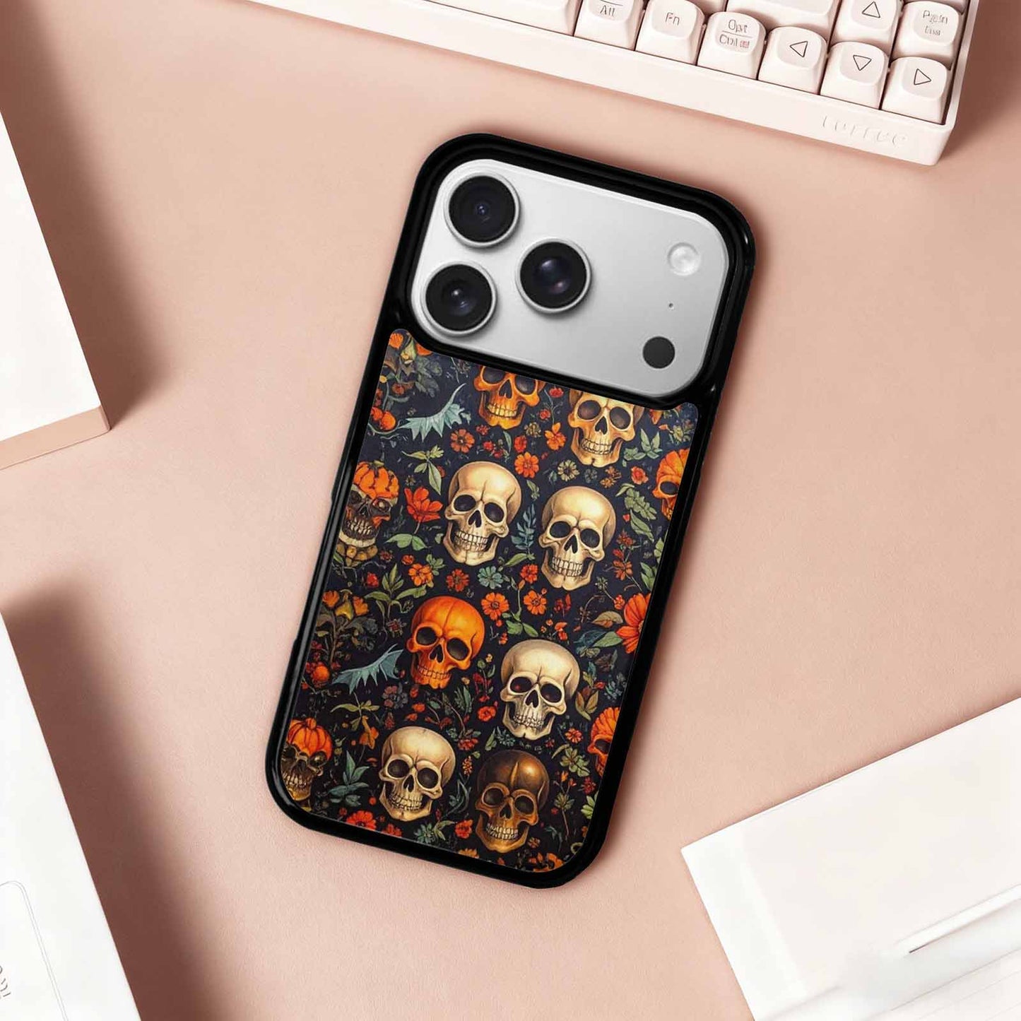 iPhone 17 Pro Case — Skulls Halloween Orange Black Small Gothic, Custom Designed Case Cover