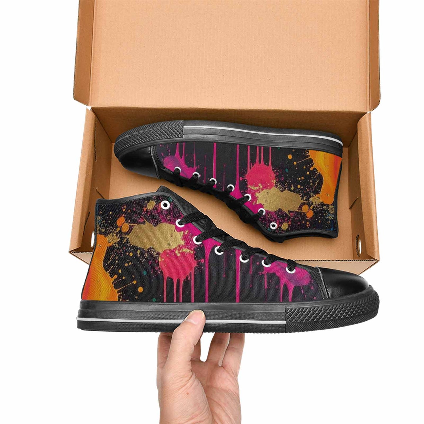 WOMEN'S Paint Splatter High Top Canvas Wallpaper Art Custom Sneakers