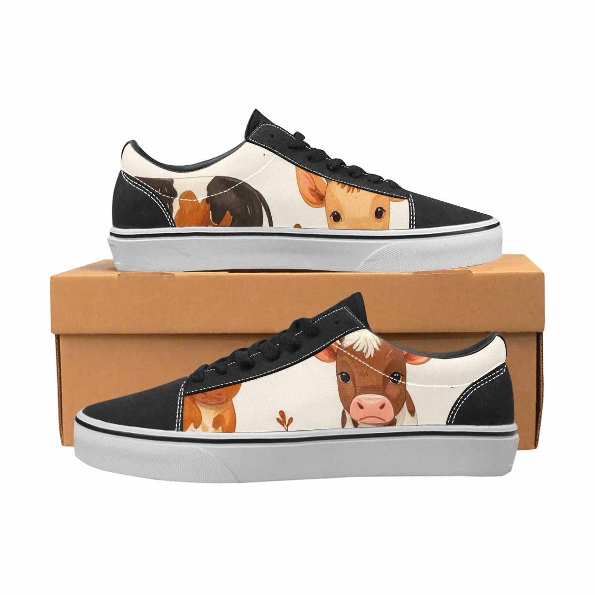 WOMEN'S Cow Animal Print Canvas Lace-Up Neon Fantasy Sneakers
