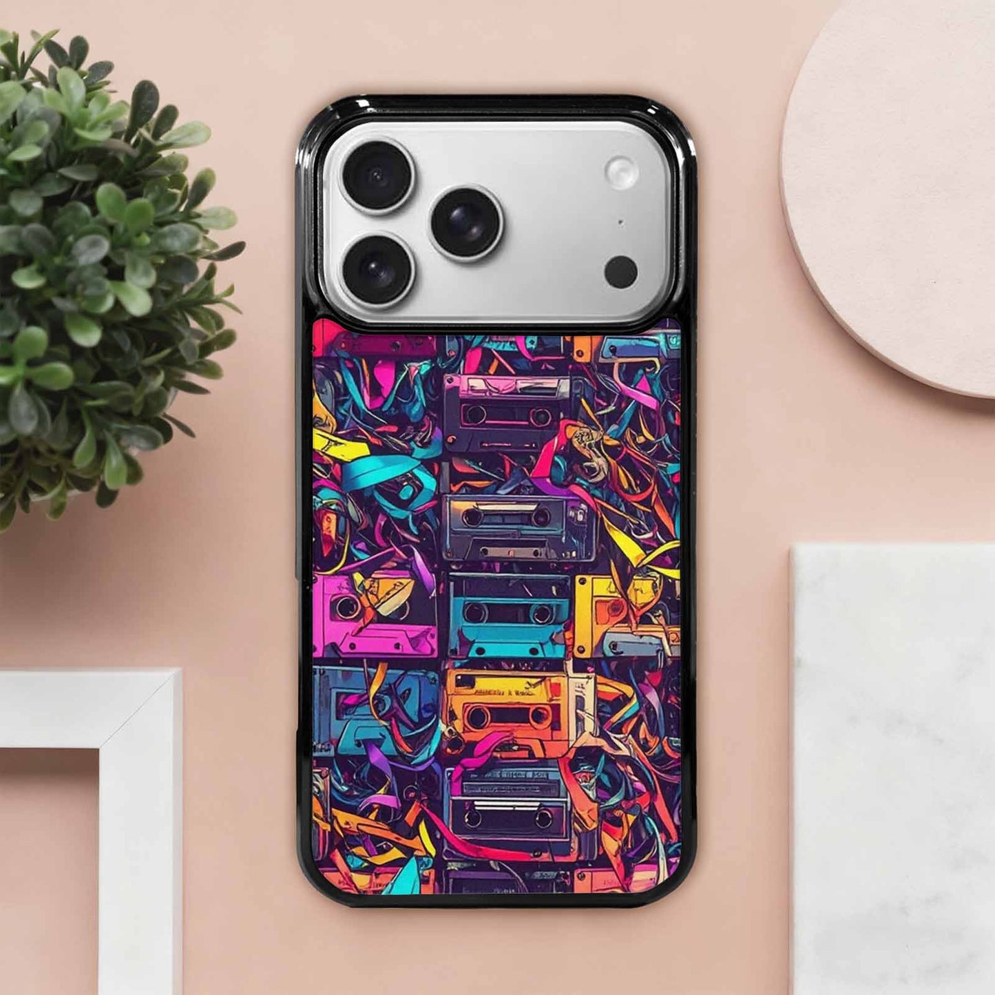 iPhone 17 Pro Max Case — Retro Cassette Tape Pattern Retro Vintage, Custom Printed Phone Case