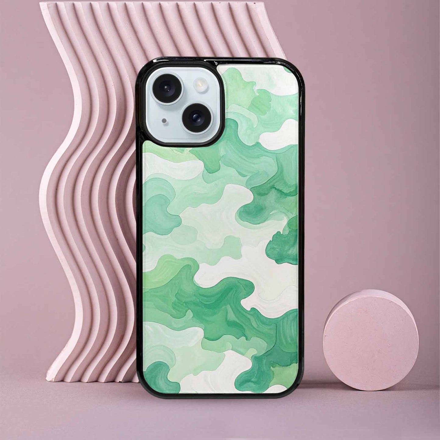 iPhone 15 Case — Camo Mint Green White, Custom Art Phone Cover