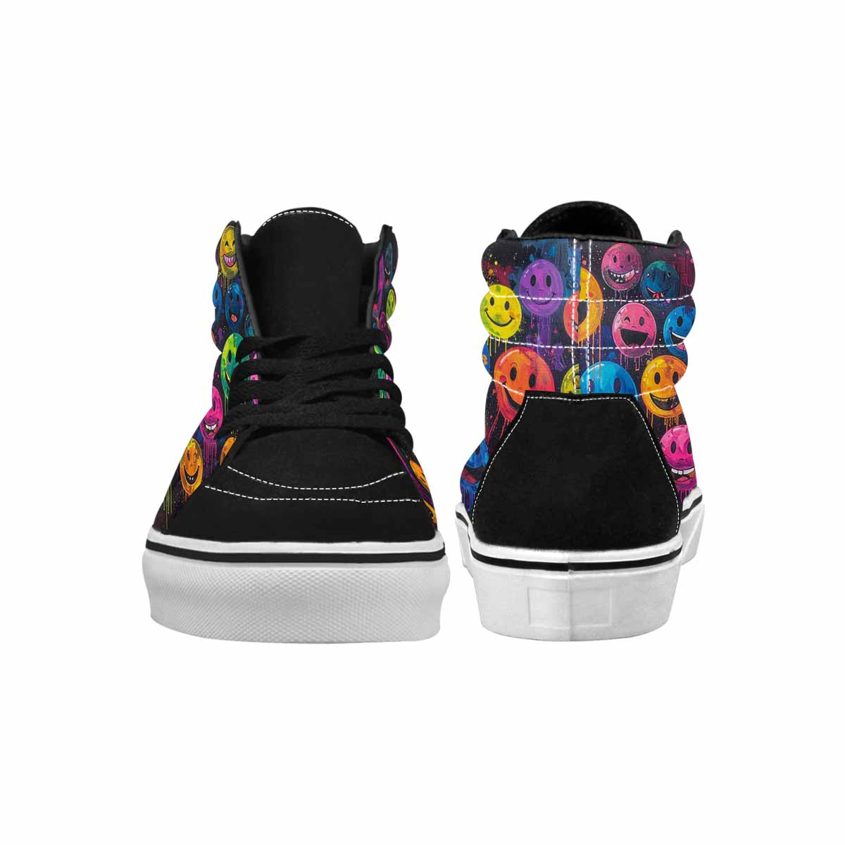 MEN'S Smiley Faces Glow High Top Canvas Wallpaper Art Sneakers