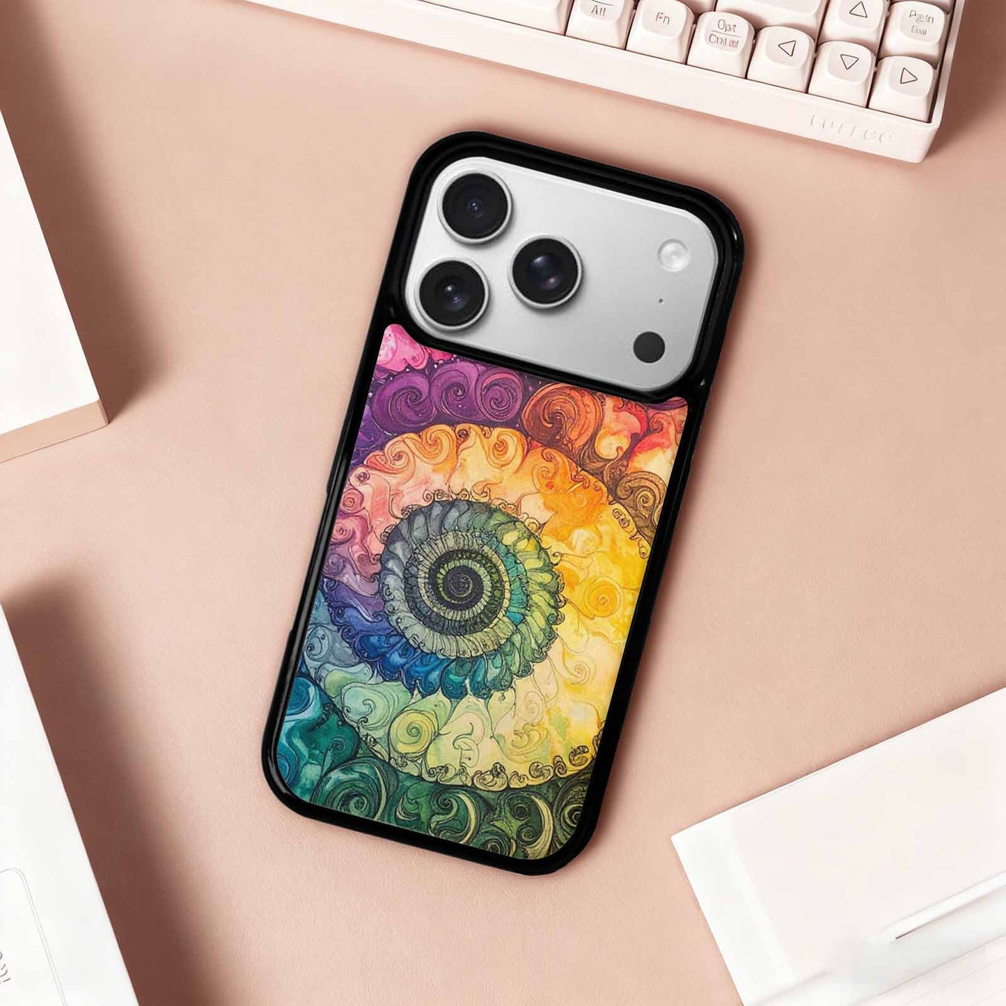 iPhone 17 Pro Case — Tie Dye Swirls Black White Tie, Customized Protective Case