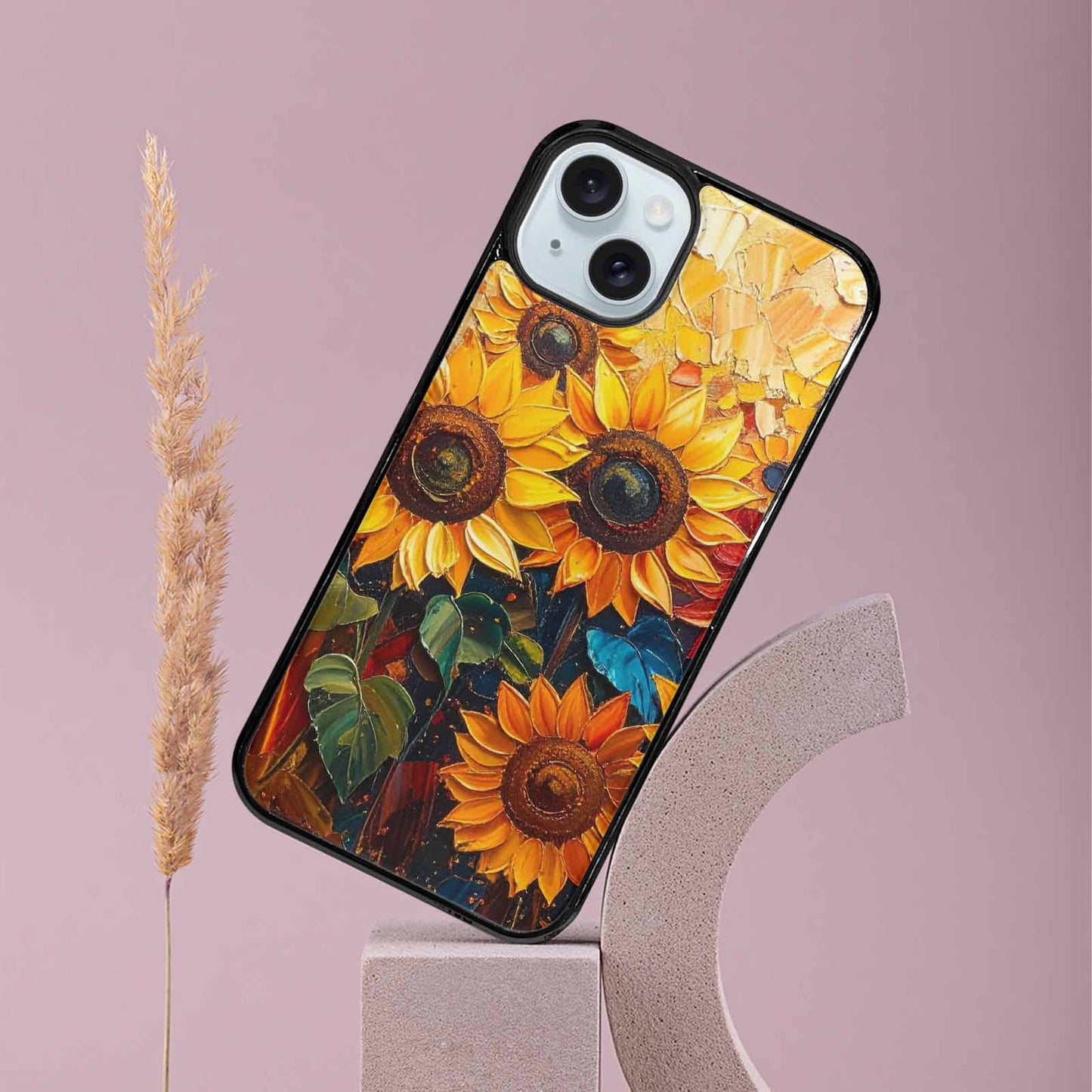 iPhone 15 Plus Case — Impressionist Sunflower Brushstroke Pattern Hundreds Of, Custom Print Case Cover