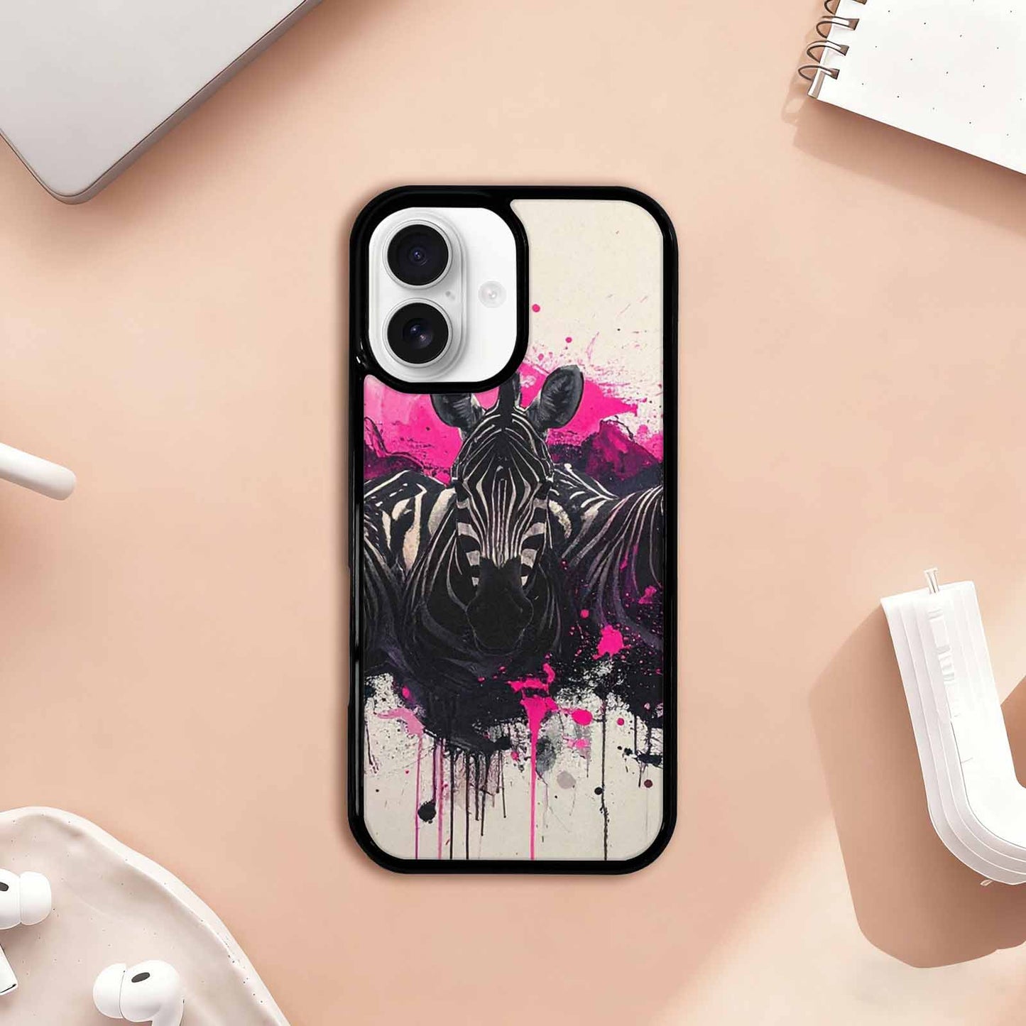 iPhone 17 Case — Black & Pink Ink Animal Print, Custom Phone Case